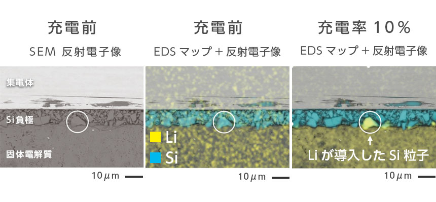 充电和放电过程中的SEM观察和EDS分析使用回放功能通过叠加图像可视化锂行为