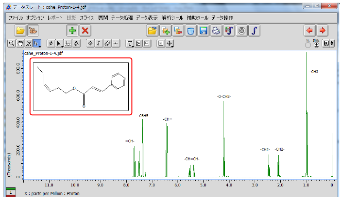1H NMR 谱上显示的分子结构示例