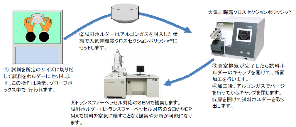 使用 SEM 进行观察，该 SEM 与未暴露于大气的 CP 的转移容器兼容